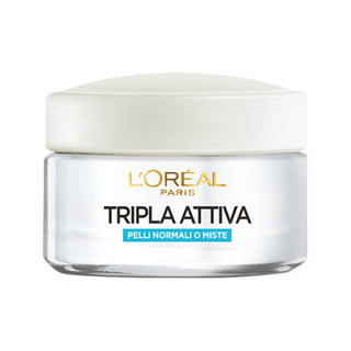 L'Oréal Paris Tripla Attiva Crema Idratante Multi-Protettiva Giorno con Vitamina E, Ceramide e Filtro UV - Pelli Normali o Miste 50ml