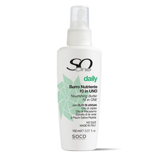Soco 
Daily Burro Nutriente 10 in Uno
Olio di Argan,Olio di Jojoba,Olio di Macadamia,Estratto di Tè verde e Pisum Sative Peptite 150ml